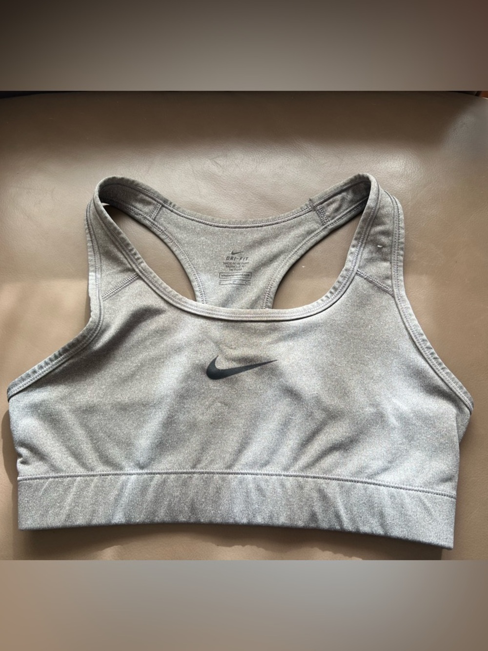 Nike Grey Racerback Performance Sports Bra with Black Swoosh
